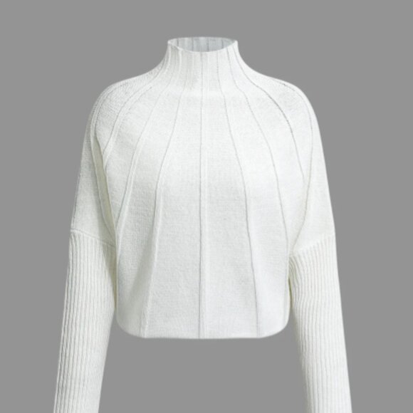 Micas Sweaters - Micas Sweater Womens Large White Mock Neck Textured Batwing Sleeve Knit New